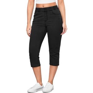 GRAPENT Capris Jeans for Women High Waisted Trendy Pull On Elastic Waist Split Hem Skinny Stretchy Denim Capri Pants (XL, Washed Black)