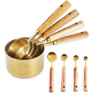 Measuring Cups and Spoons Set,Metal Measuring Spoons Set and Cups,Stainless Steel Measuring Cups Sppons Measure (Gold, 8Pcs)