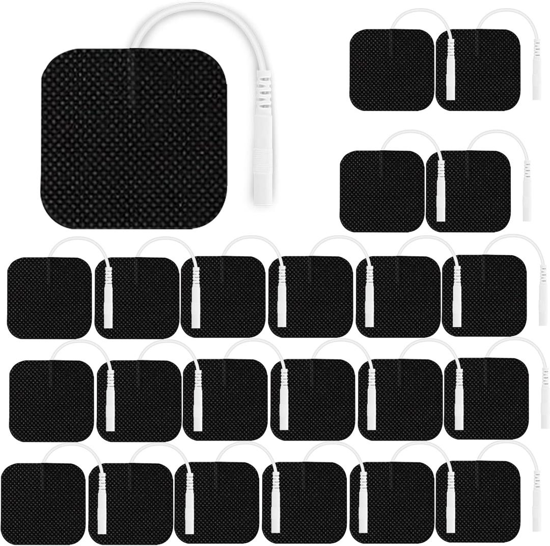 22 PCS 2X 2 Tens Unit Electrode Pads Compatible with Auvon Tens 7000 Muscle Stimulator Machine,Tens Unit Replacement Pad Reuse More Than 35-50 Times with Self Stick and Non-Irritating Designs Black