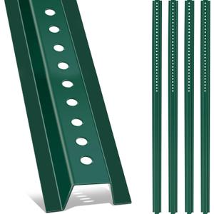 Gisafai 4 Pack 4ft Tall Green U Channel Sign Steel Post with Enamel Coating Heavy Duty Metal Sign Post with Pre Drilled Holes for Easy Mounting