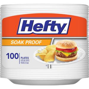 Hefty Everyday Soak Proof Disposable Foam Plates, 8.9 Inches, 100 Count, Disposable White Plates for Lunch, Salads, and Appetizers, Great for Everyday Use, Easy Cleanup