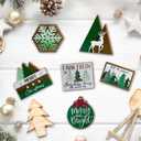 Guoofu 11 Pcs Merry Christmas Green Tiered Tray Decor, Farm Fresh Xmas Tree Balls Reindeer Snowflake Farmhouse Wood Decorations Set, Winter Holiday Rustic Wooden Decorative Signs for Home Table Shelf