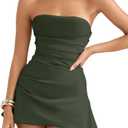 XXTAXN Women's Sexy Elegant Sleeveless Strapless A Line Ruched Cocktail Graduation Satin Mini Dress (Green)