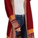 FERBIA Women Boho Cardigan Sweater Long Open Front Maxi Knit Sweaters Aztec Tribal Tassel Fringe Thin Coat (B-wine Red)