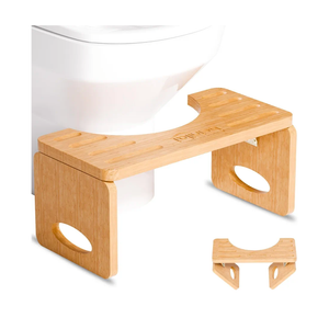 Beinilai Foldable Toilet Stool,7 Inches Poop Stool for Bathroom,Bamboo Toilet Stool Squat Adult,Potty Stool with Anti-Slip Strip