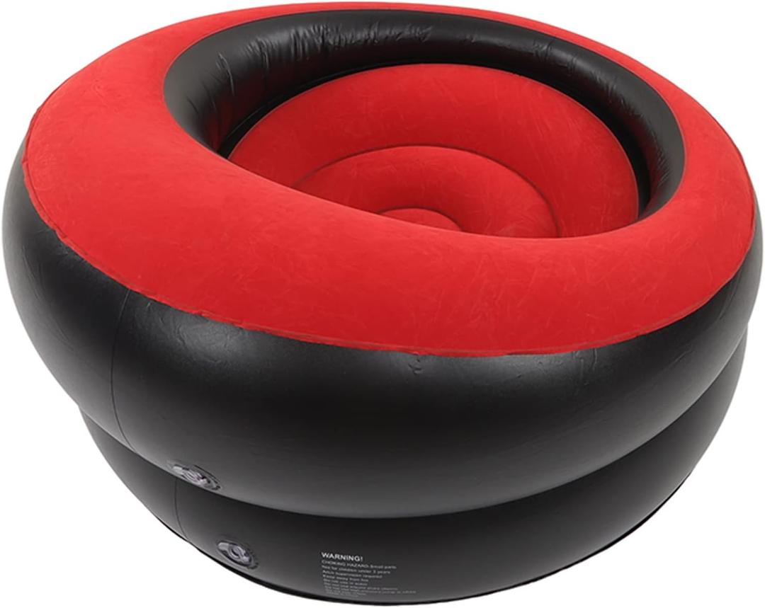 Yosoo Inflatable Couch Air Mattress Sofa Flocking Air Sofa, Round Inflatable Chair Lazy Sofa Couch Bean Bag for Living Room Bedroom Reading Room Office Balcony Travel, 30.7 x 29.5in (Red)