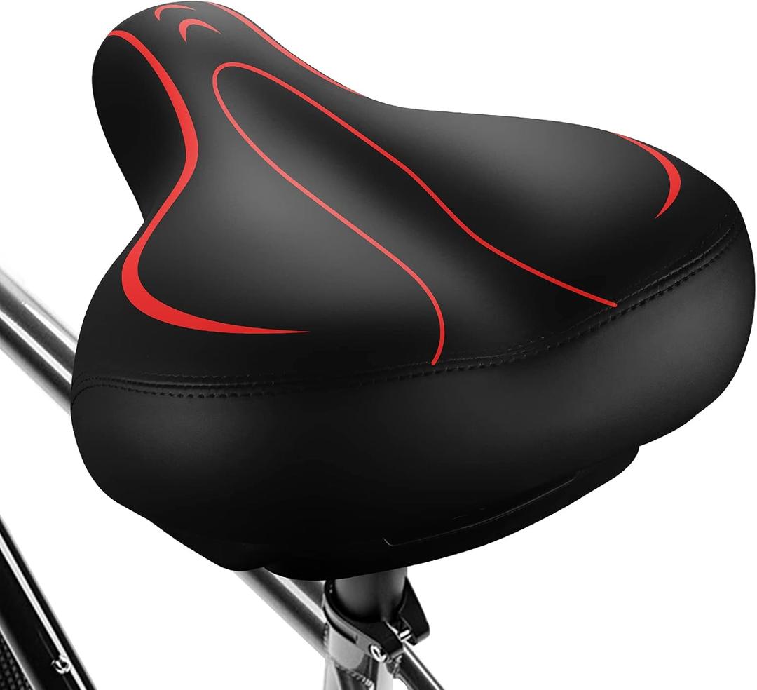 Oversized Bike Seat, Comfortable Bike Seat - Universal Replacement Bicycle Saddle - Waterproof Leather Bicycle Seat with Extra Padded Memory Foam - Bicycle Seat for Men/Women (Red)