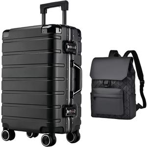 Carry-On Luggage, 2-Piece Carry On Luggage, plus a backpack | Airline-Approved Aluminum Frame | TSA Lock, 360 Spinner Wheels for Lightweight Travel (Black)