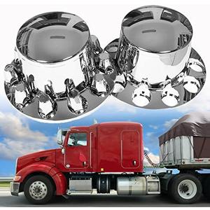 SEBLAFF Set of 4 Rear Wheel Axle Hub Cover Kit 33mm Nut Covers Replacement for semi-Truck 22.5 in and 24.5 in Wheels Chrome ABS Plastic
