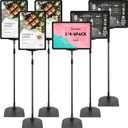 Jutom 2 Pack Adjustable Pedestal Stand Holder 8.5 x 11 Inch Heavy Duty Aluminum Sign Holder Vertical and Horizontal Sign Poster Stands Floor Standing Display for Advertisement Menu Display