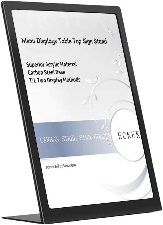 ECKEK Carbon Steel Sign Holder, Slanted Menu Displays, Table Top Sign Stand (L Shape Black A4 210×297mm/ 8.27×11.69 inches)