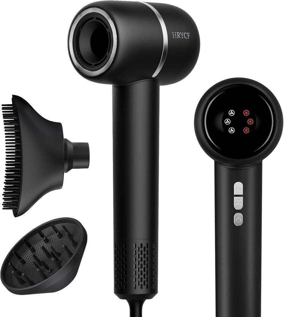 Hair Dryer with Smoothing Brush,160000RPM High Speed Blow Dryer,Negative Ionic Care Hair Dryer,Fast Drying Less Heat Damage Blow Dryer,Thermo-Control Low Noise with Diffuser, Black