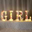 Realspring Girl Letters Sign Baby Marquee Light up Letters LED Flower Baby Shower Table Centerpieces Decor for Gender Reveal Birthday Party, 8.26''(Pink,Rose)