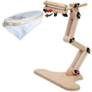 Adjustable Embroidery Table Stand with Swivel Holder, Cross Stitch Hoop Stand, Embroidery Hoop Holder. Hand Polished Natural Wood