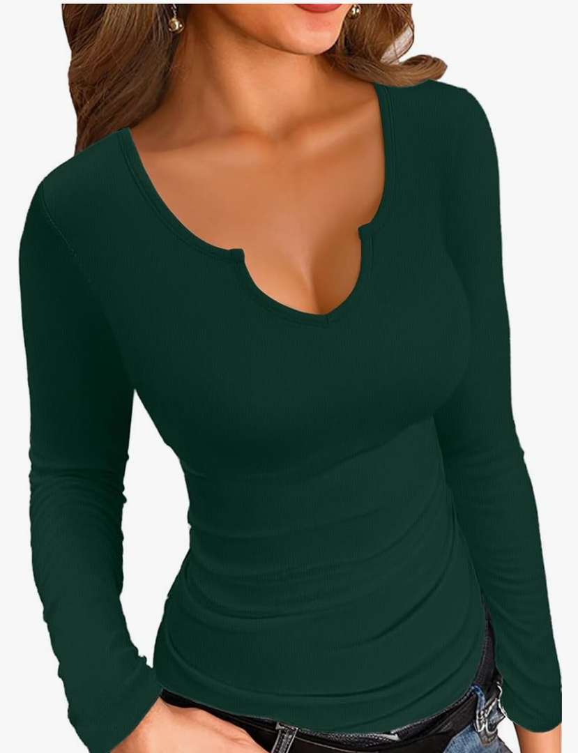 VICHYIE Womens Tops V Neck Summer Short Sleeve Casual Slim Fitted Tshirt Size XL