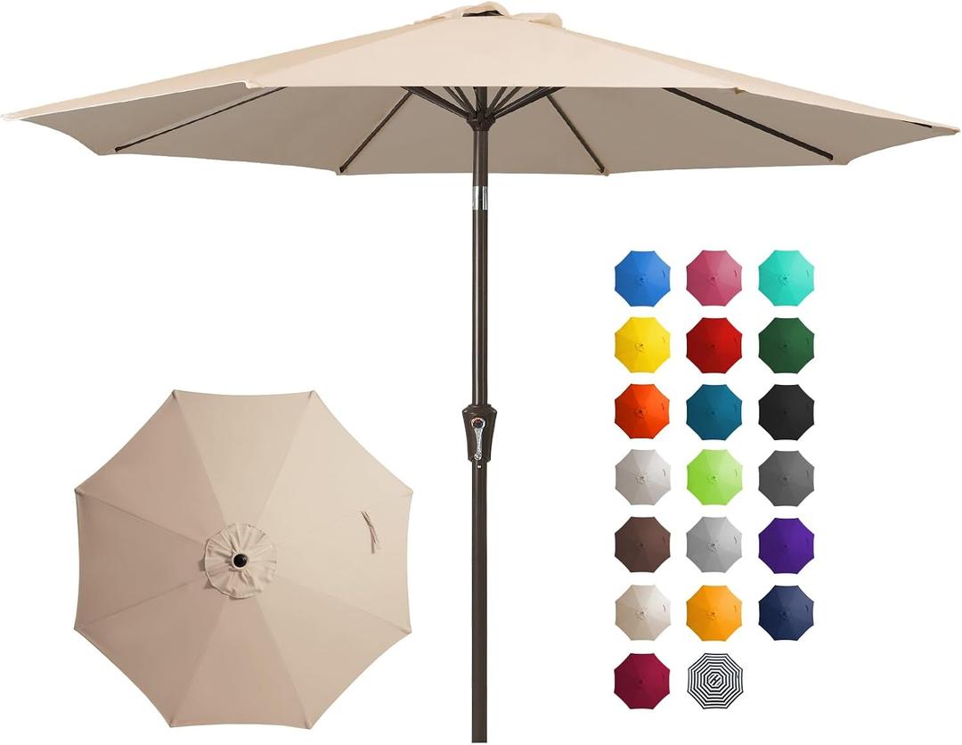 JEAREY 10FT Outdoor Patio Umbrella Outdoor Table Umbrella with Push Button Tilt and Crank, Market Umbrella 8 Sturdy Ribs UV Protection Waterproof for Pool, Garden (Beige)