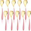 10 Pcs Dessert Spoons Valentine's Day Pink Heart Shaped Spoons Stainless Steel Coffee Spoons Tea Spoons Cute Bar Stirring Spoon with Pink Handle for Ice Cream Sugar Milkshake, 7 Inch
