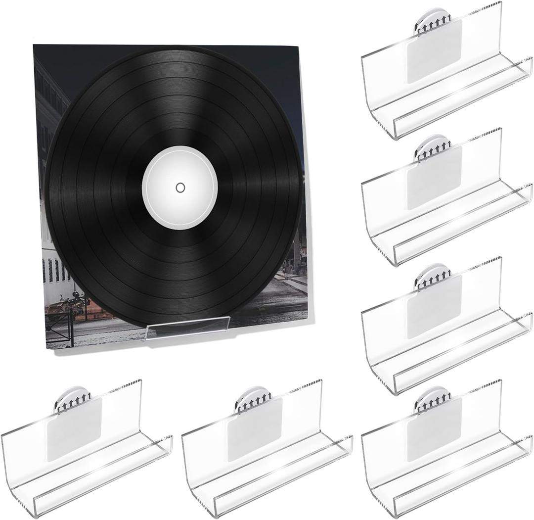Kalami 12 Pack Vinyl Record Holder Wall Mount No Drill, Self Adhesive Acrylic Record Shelf Display Racks for LP Album Covers CD Book Pictures