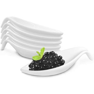 6Pack Porcelain Tasting Spoons,Caviar Bowl,5inch V Shaped Spout Dipping Bowls,Multifunctional Sample Spoons with Handle,for Weddings Party Restaurant Caviar Appetizer Ketchup Sauce