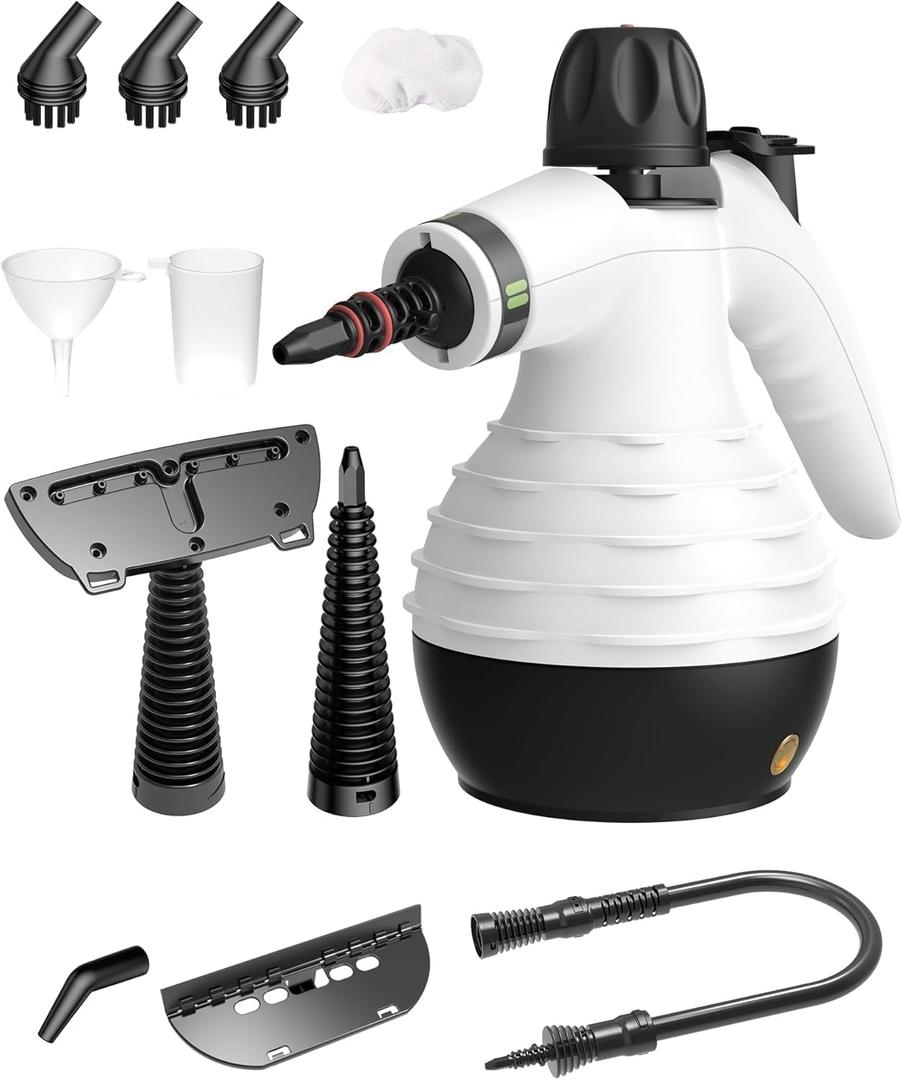 Steam Cleaner for Home, Multi-Surface Natural Steamer for Cleaning with Safety Lock and 11pcs Accessories, Handheld Steam Cleaner for Sofa Windows Carpet Tile Kitchen Hood and Car (White)
