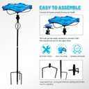 HONGLAND Bird Baths for Outside,11" Small Blue Glass Birdbaths Outdoor,Detachable Bird Feeder with Metal Stake for Garden Yard Patio Decor,32" Height