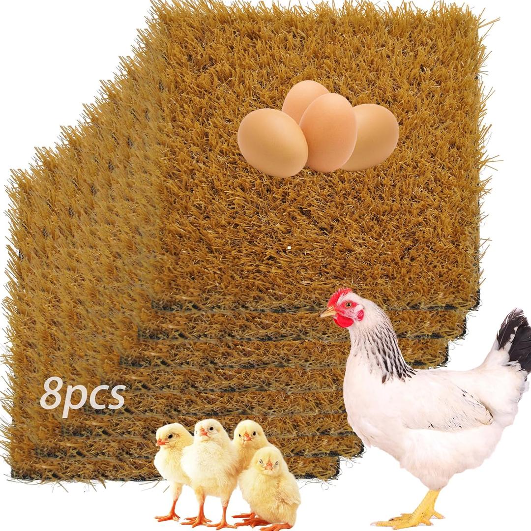 8 Pack Reusable Chicken Coop Nesting Pads,Washable Nesting Box Pads Soft Cuttable Artificial Grass Mat 11.8x11.8 in Hen Coop Bedding Liner Chicken Cage Accessories (Yellow)