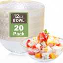 I00000 20 Pack 12 Ounce Clear Plastic Bowls Hammered Gold Rimmed, Heavy Duty Disposable Bowl Set,Elegant Ice Cream Bowls For Birthday, Wedding & Party