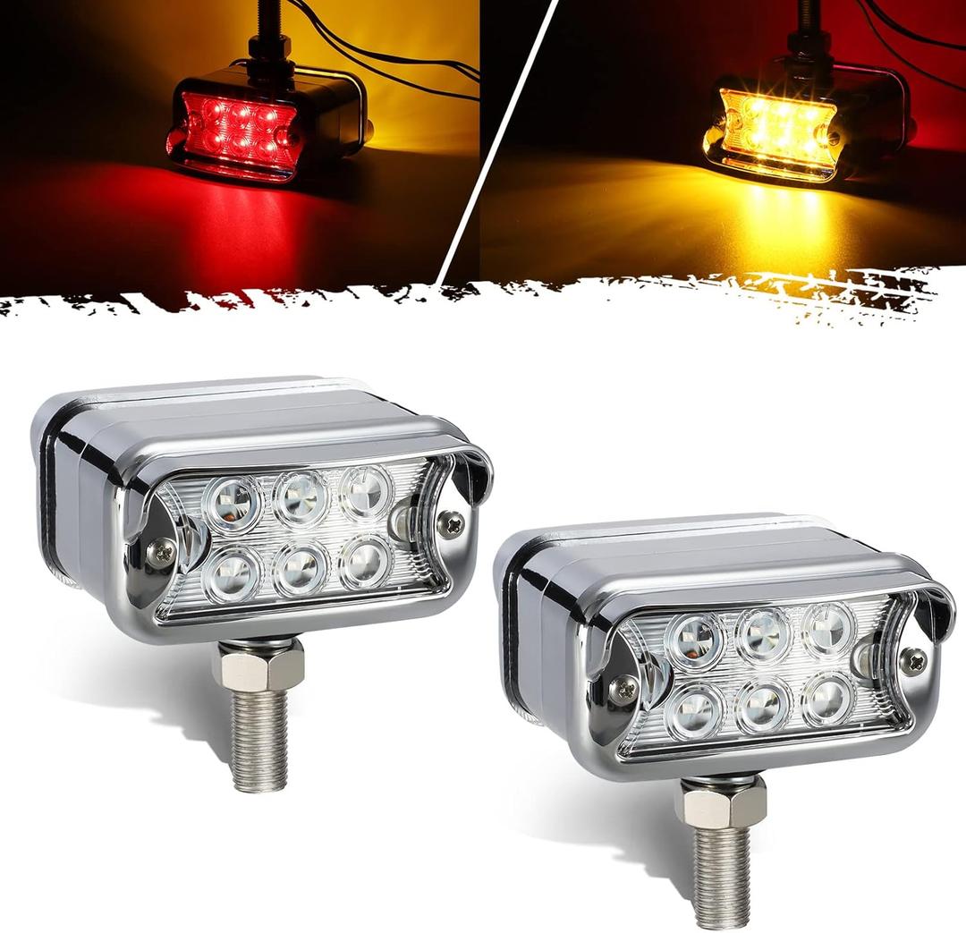 Partsam 2Pcs Dual Revolution 12 LED Marker Lights, Turn Signal Lights, Rectangular Chrome Pedestal Lights, Front Bumper Lights Replacement for Peterbilt Kenworth Freightliner (Clear)