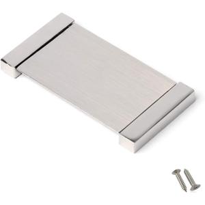 5 Pack - Brushed Nickel Recessed Sliding Door Handle Covered Flush Pull, Rectangle Silver Tone Push Handle, 2.8-Inch Length (Large)