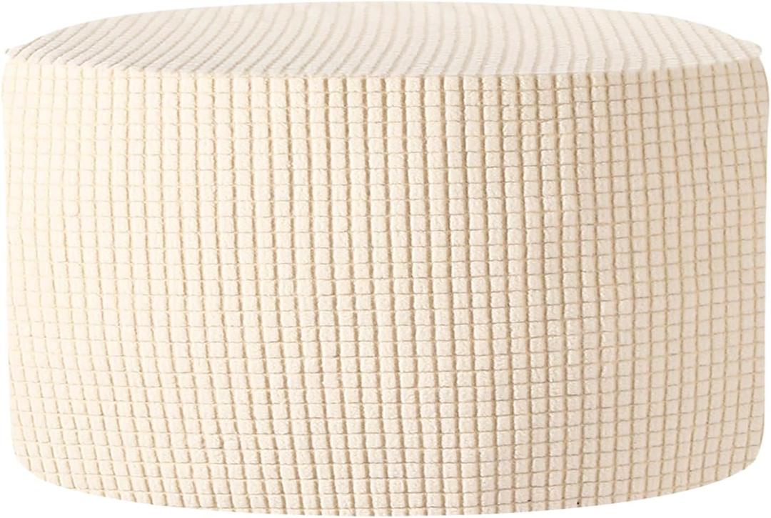 uxcell Ottomen Cover Round, Jacquard Ottomen Slipcover with Elastic Bottom Fit 50cm-58cm/19.7"-22.8" Diameter, Stretchable Footrest Stool Covers for Furniture Protector, Natural Color