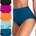 ASIMOON Tummy Control High Waisted Underwear for Women Cotton Plus Size Full Coverage Panties Ladies Briefs (3X-Large, Multicoloured-01-5 Pack)