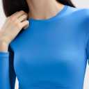 Women's Long Sleeve Shirts Crew Neck Slim Fit Going Out Tops Basic Tees Barely There Collection (Medium, Azure)