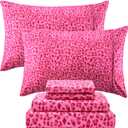 Full Leopard Print Sheets, Cheetah Pattern Full Size Sheet Set with Elastic Corner Straps, Soft Microfiber Animal Bedsheet, Hot Pink