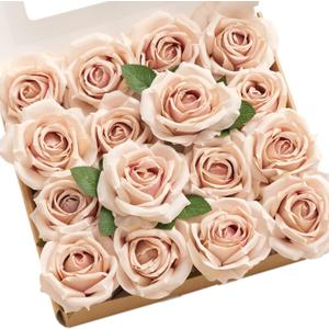 Ling's Moment Dusty Rose Artificial Flowers 16pcs Faux Silk Roses with Stems Real Look, 3.5" Fake Vendela Roses Bulk for DIY Wedding Bouquets Centerpieces Party Baby Shower Home Decoration
