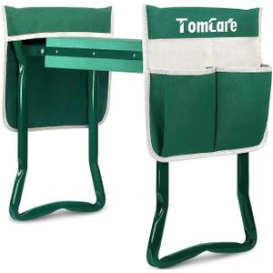 TomCare Upgraded Garden Kneeler Seat Widen Soft Kneeling Pad Garden Stools Garden Bench with 2 Large Tool Pouches Outdoor Foldable Gardening Gifts for Women Men Gardeners, Green (7.88" Wider Kneeling Pad)
