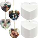 AMONE Sublimation Ceramic Ornaments - Bulk Ceramic Discs for Heat Press Printing - White Round Porcelain Ornament Personalized Xmas Tree Ornament (White-Heart -25PC)