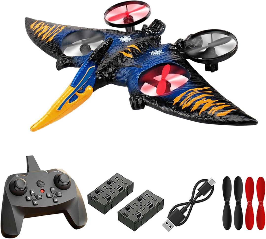 jaming Pterodactyl Drone Dragon Toys Rc Airplanes for Kids and Adults Easy to Flying Dinosaur Toys Remote Controlled Aircraft for Beginners Hobby RC Plane Toys Birthday Gifts for Boys 8-12 (Blue-2 Battery)