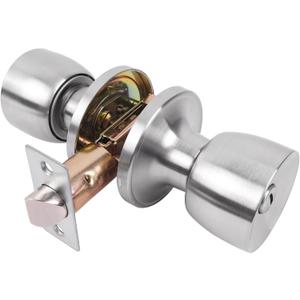 Satin Nickel Privacy Door Knob with Lock, Interior Bedroom & Bathroom Door Hardware & Locks - 1Pack Silver Door Knob