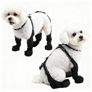 BECROWM Waterproof Dog Boots for Small/Medium Dogs -Dog Paw Protectors Dog Suspender Boots Anti-Slip Pet Shoes for Outdoor Walking, Reflective Stay-On,Dirt-Proof Comfortable Booties (Black, Medium)