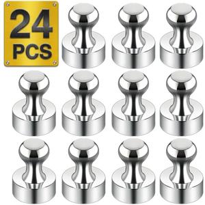 6 x Tiergrade Metallic Magnets, Refrigerator Magnets, 24 Pack Silver Magnetic Push Pins, Strong Fridge Magnets, Multi-use Whiteboard Magnets Perfect for Kitchen Office Classroom
