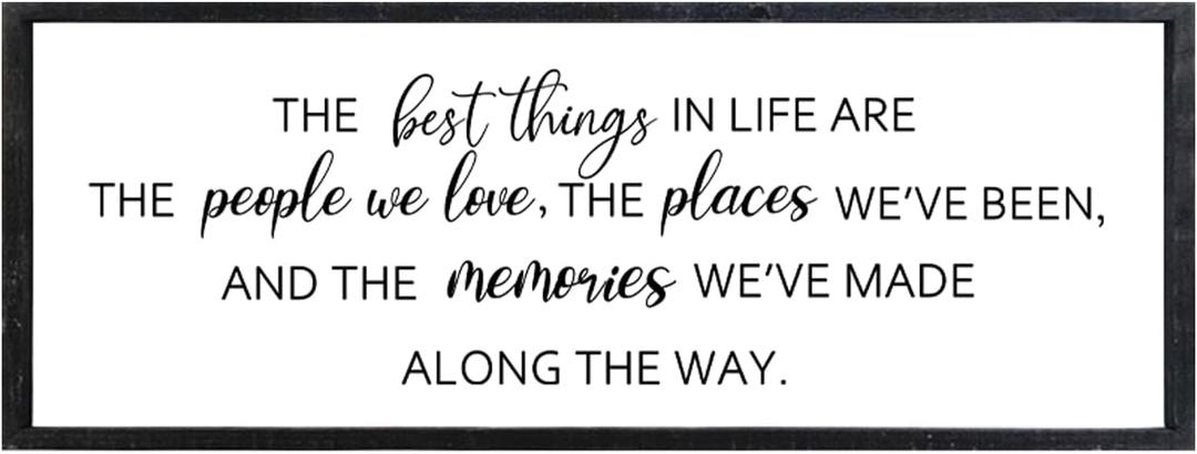 Comurdyo The Best Things in Life Sign 32''12'' Framed Wood Memories Inspirational Quotes Wall Decor Vintage Farmhouse Wedding Gifts Sign Wall Art for family Home Bedroom (Black)