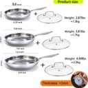 DELARLO Tri-ply Stainless Steel Frying Pan Set 8" 10" 12" With 3 Lid Induction large Skillets Chef's Pan,Pots and Pans Set Kitchen Cookware Set Suitable for All Stove