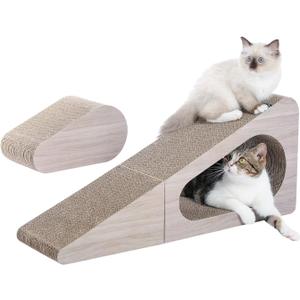 PAWZ Road Cat Scratcher, Triangle Cardboard Cat Scratcher 28.3 Large Scratch Pad 2 in 1 Cat Tunnel Scratcher with Interactive Toy Balls for Indoor Cats