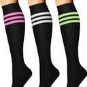 CHARMKING Compression Socks for Women & Men Circulation (3 Pairs) 15-20 mmHg is Best Support for Athletic Running Cycling (Small-Medium, 25 White/Pink/Green)