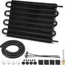 Upgrade 8 Pass Aluminium Transmission Oil Cooler, 5/16" Universal 8 Rows Tube and Fin Cooler Kit Engine with Hose Mounting (Black)
