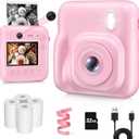 Kids Camera Instant Print, Dual-Lens 48MP Digital Camera for Christmas Birthday Gifts, 1080P Selfie Instant Cameras for Kids with 32GB Card, Instant Print Digital Camera for Girls Boys-Pink