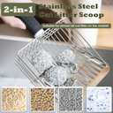 Stainless Steel Cat Litter Scoop with Holder, Cat Litter Scoop Kit, Kitten Poop Lifter- Portable Dustpan- Cleaning Brush, Dual-Width Hole for Quick Cleaning