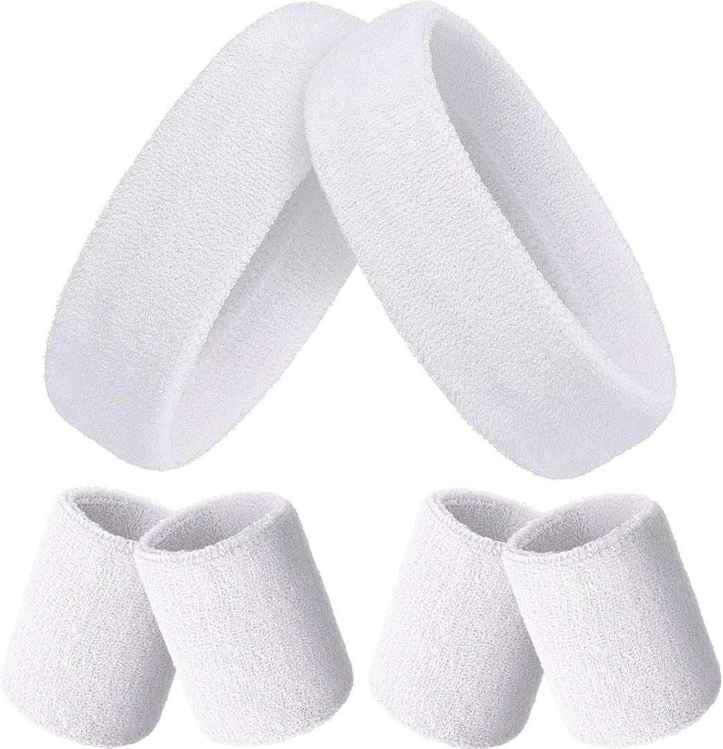 Bememo 6 Pcs Neon Sports Sweatbands Set Paris Sports Competitions Sweatbands 2 Headband 4 Wristbands Breathable Terry Cloth Athletic Bands for Basketball Tennis Costumes Cosplay (White)