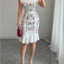 Floerns Women's Summer Bodycon Dress Cap Sleeveless Square Neck Ruffle Hem Party Beach Sundresses (White, M)