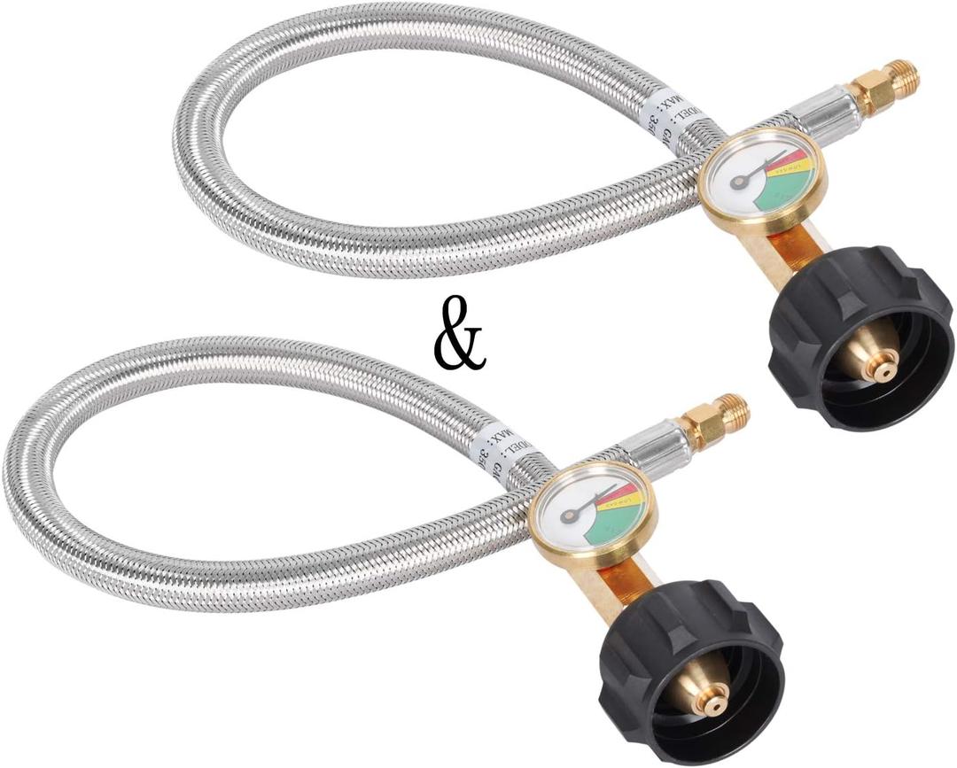 GasSaf 18inch RV Propane Pigtail HoseStainless Steel Braid Gas Hose Connector with Type 1 Connection x 1/4 Inch Inverted Male Flare2 PCS (Upgraded 1.5 Feet)